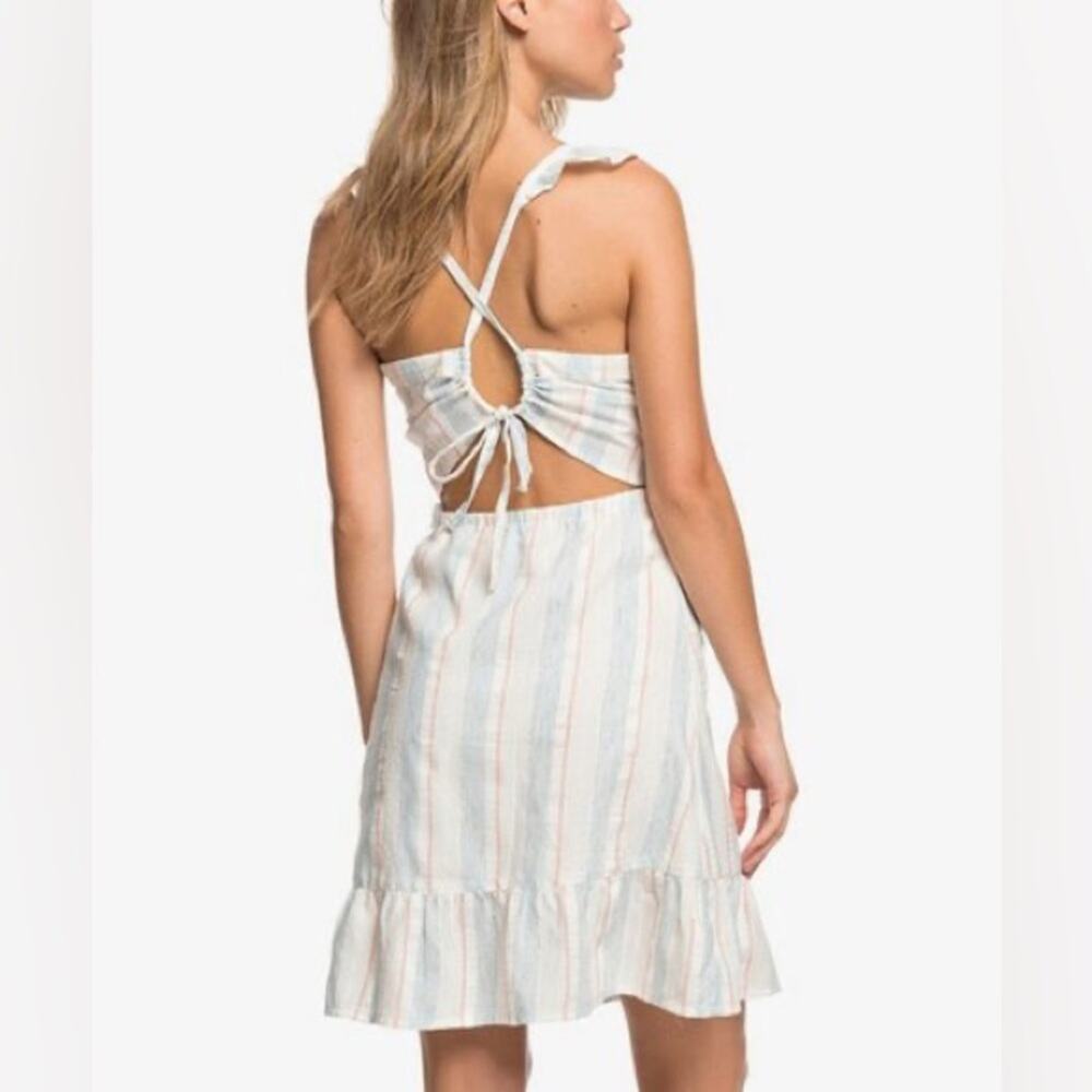 Roxy Snow White Omega Stripe Ruffle Sunday With You Sleeveless Dress NWT Sz M - Picture 16 of 16